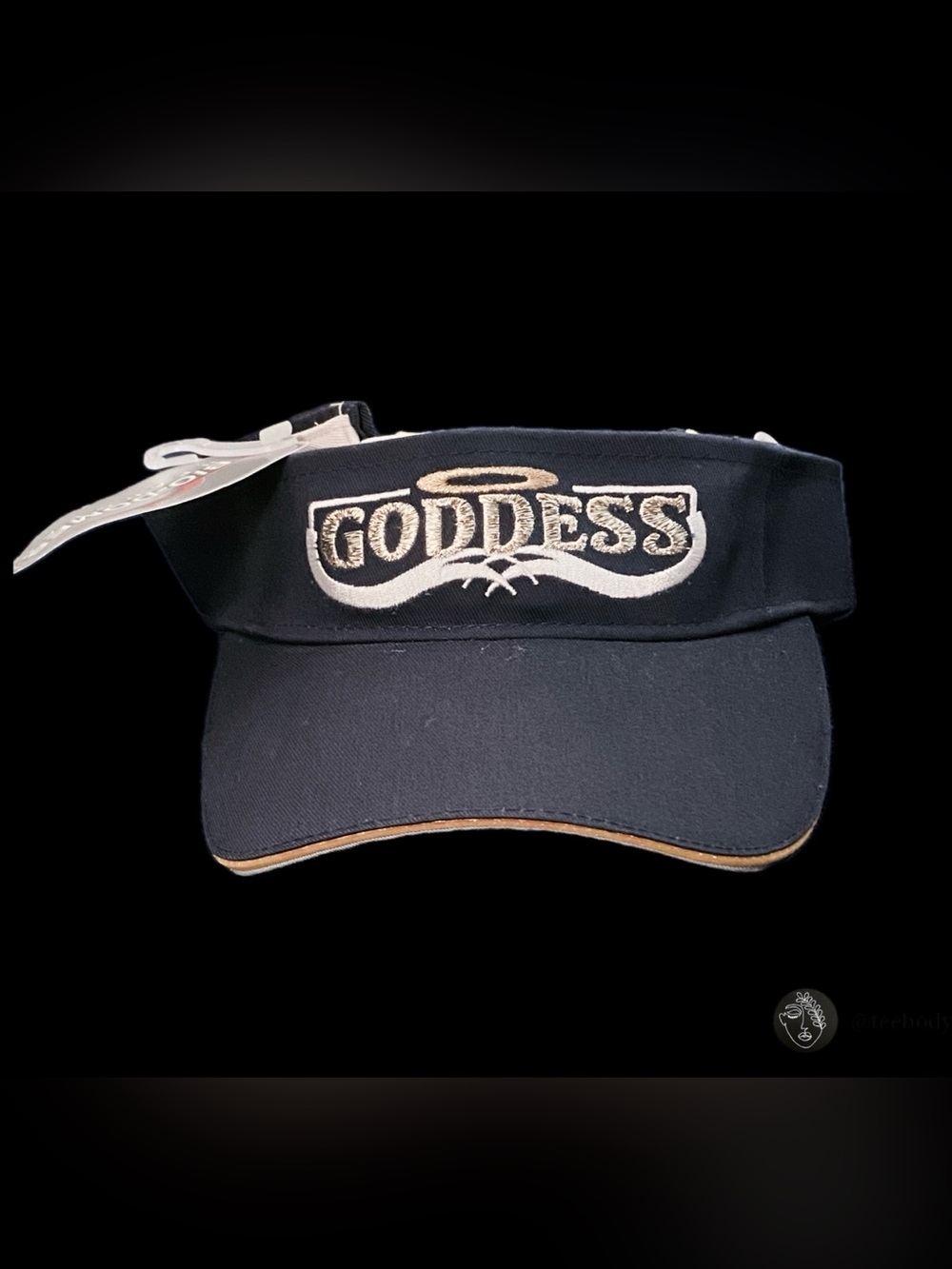 VTG Bio-Domes Headgear Goddess Embroidered Visor Navy Blue Gold Sparkle NWT Cap
